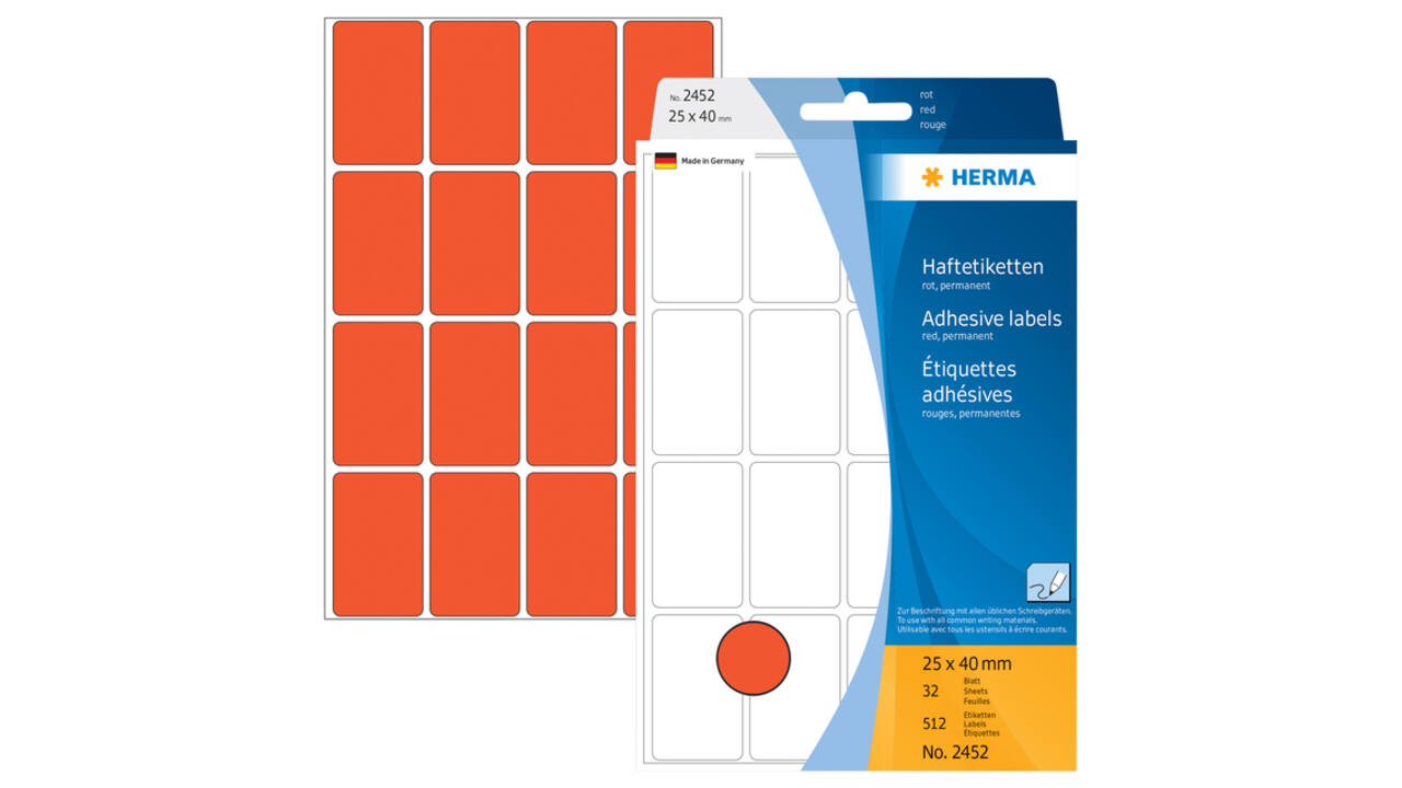 Etiket HERMA 2452 25x40mm rood 512 stuks