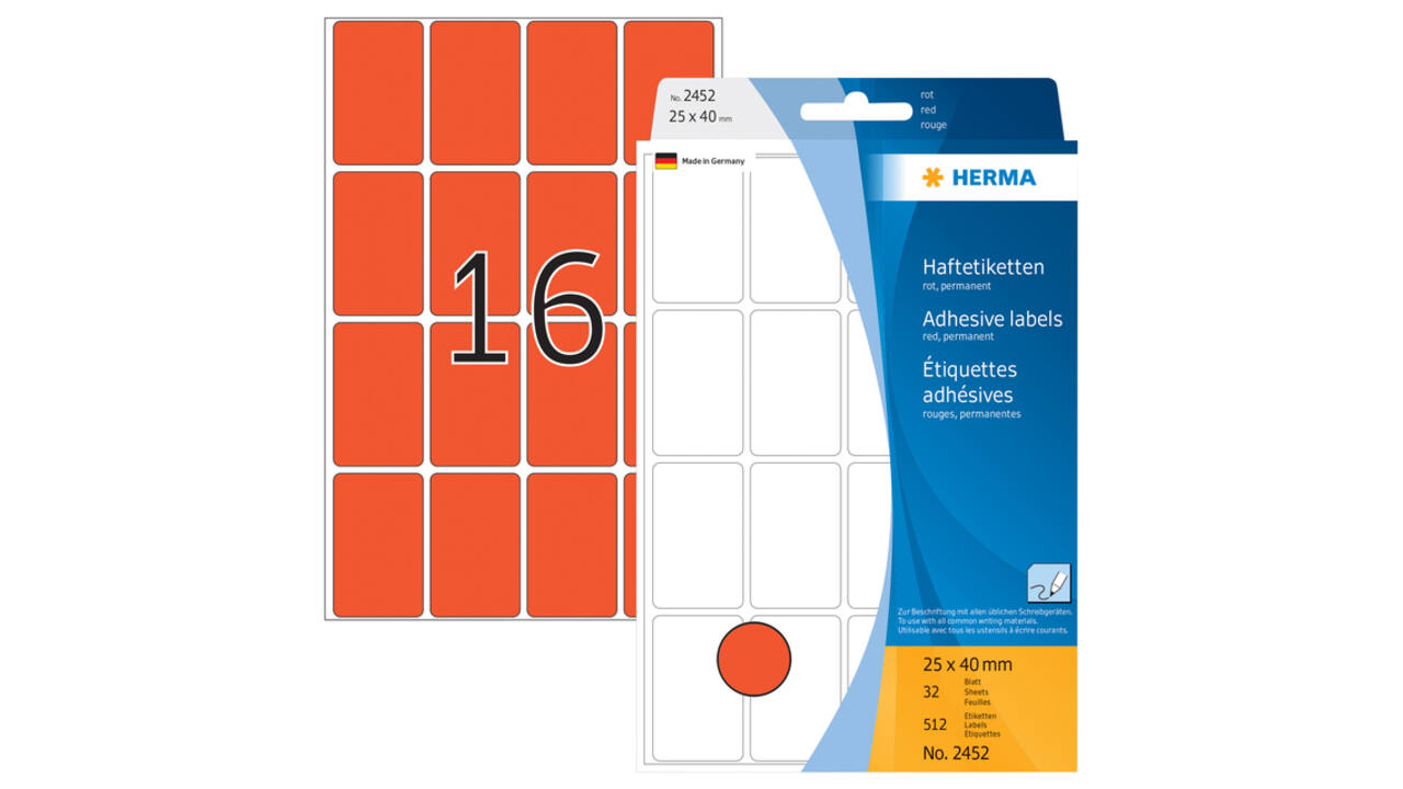 Etiket HERMA 2452 25x40mm rood 512 stuks