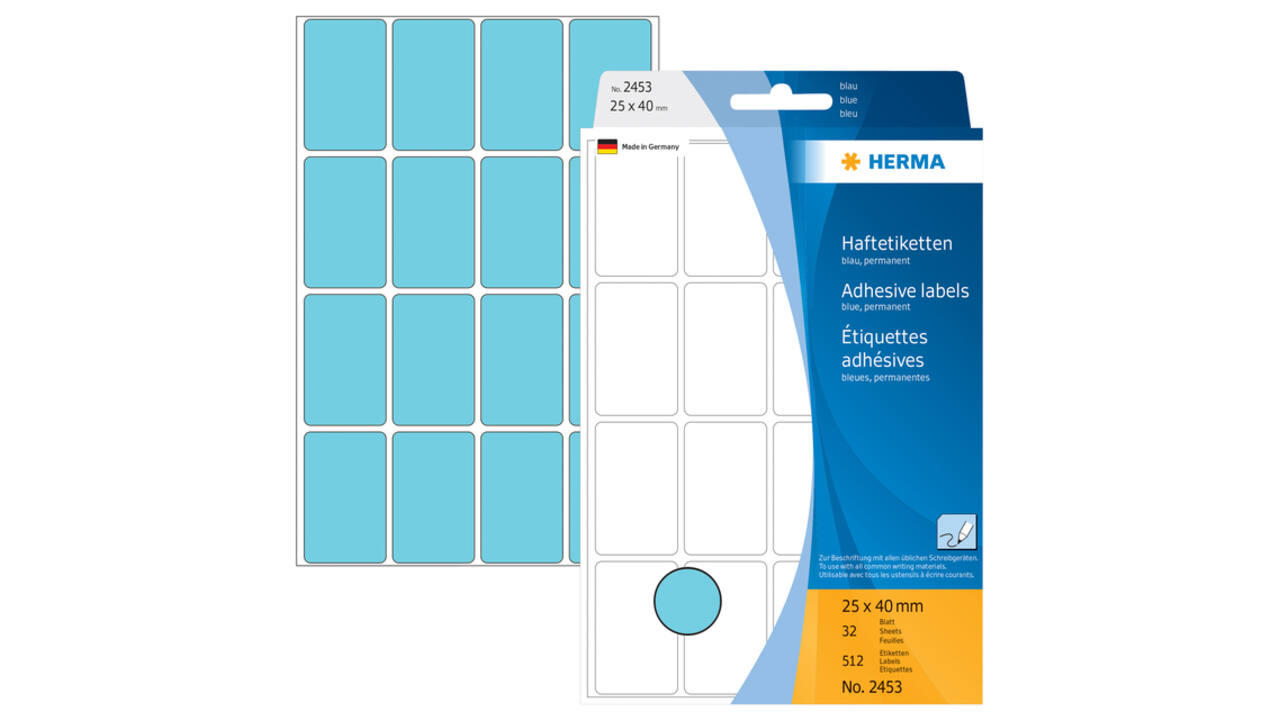 Etiket HERMA 2453 25x40mm blauw 512 stuks