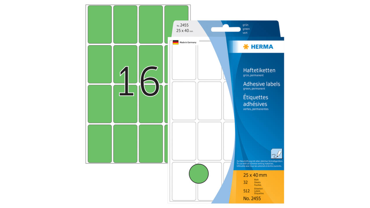 Etiket HERMA 2455 25x40mm groen 512 stuks