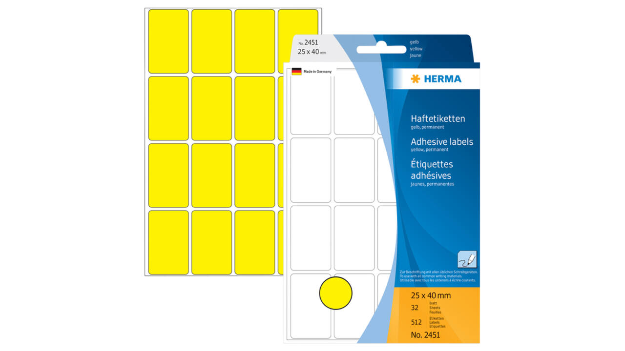 Etiket HERMA 2451 25x40mm geel 512 stuks