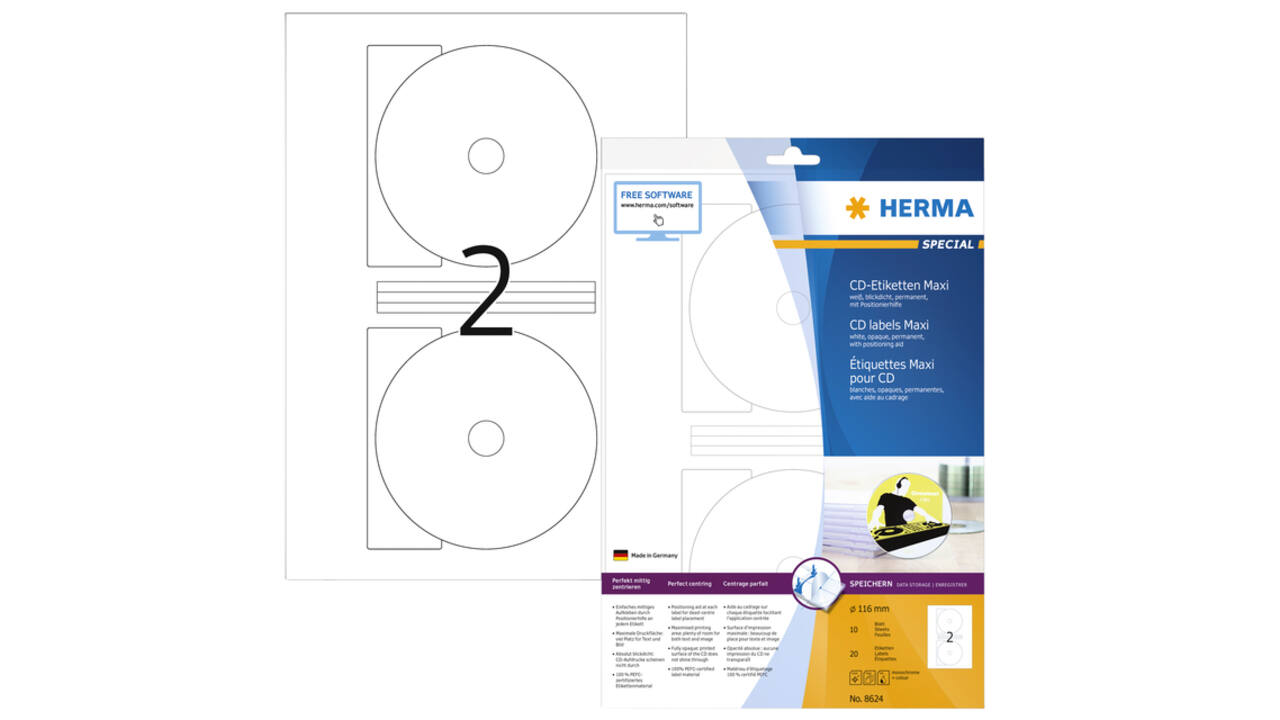Etiket HERMA 8624 CD 116mm wit opaqua 20 stuks