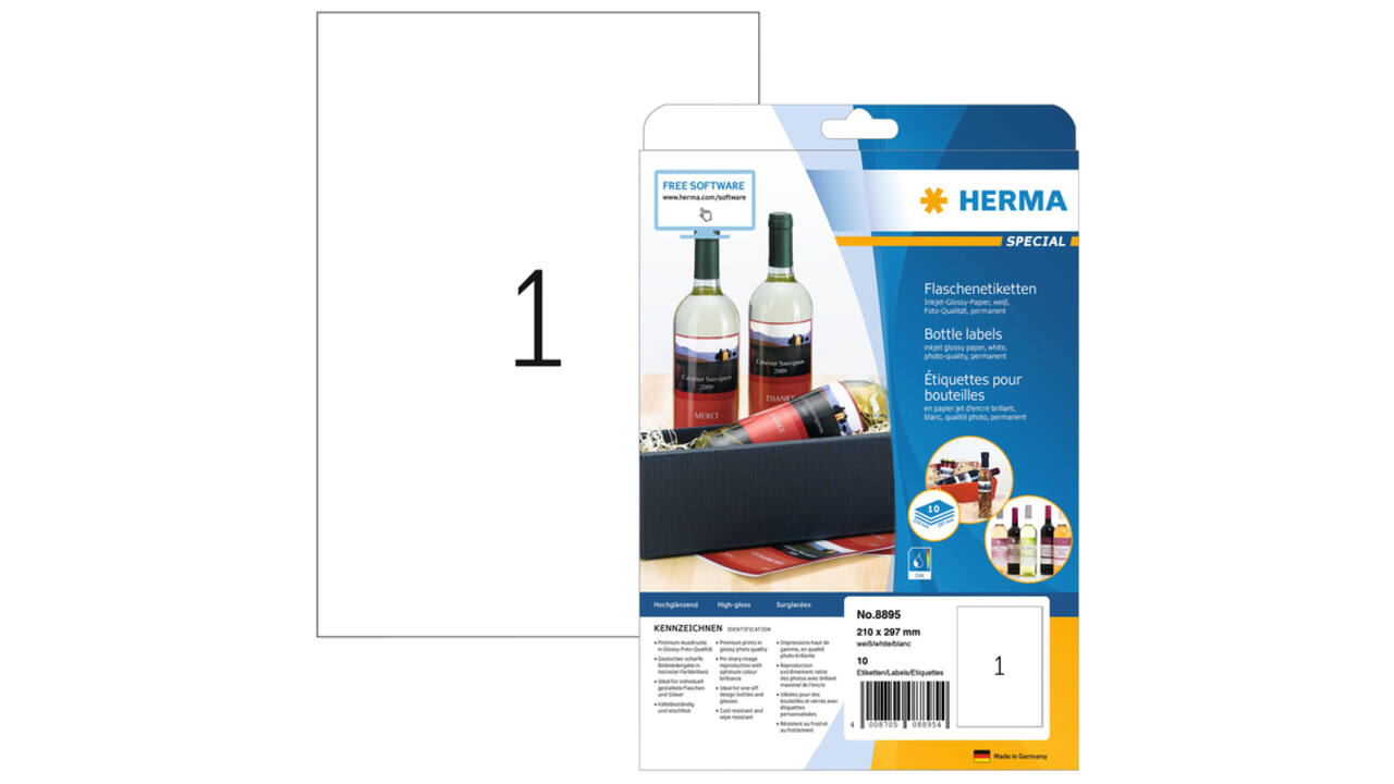 Etiket HERMA 8895 210x297mm A4 glossy wit 10 stuks