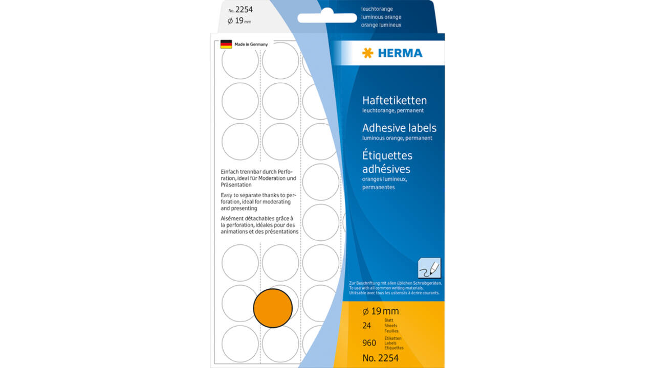 Etiket HERMA 2254 rond 19mm fluor oranje 960 stuks
