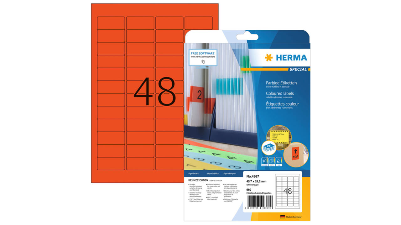 Etiket HERMA 4367 45.7x21.2mm verwijderbaar rood 960 stuks