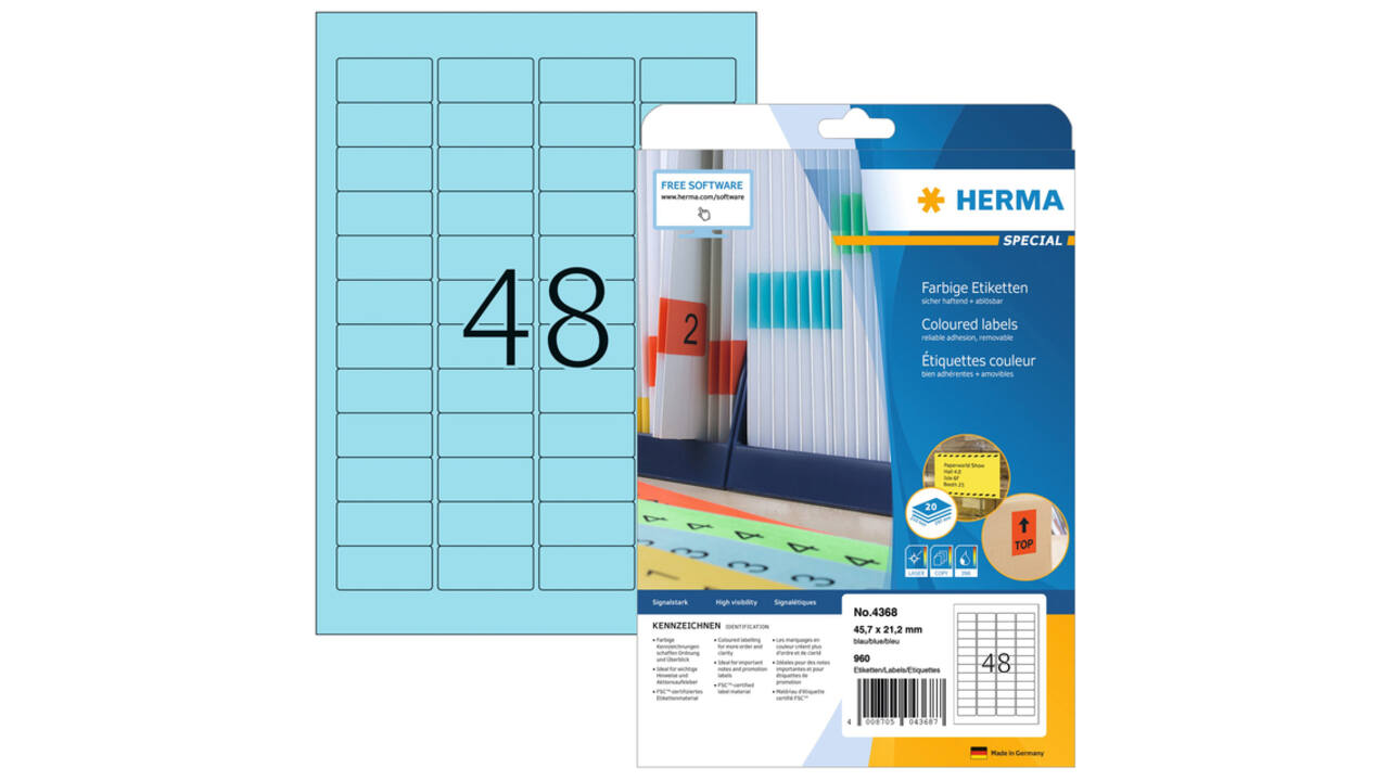 Etiket HERMA 4368 45.7x21.2mm verwijderbaar blauw 960 stuks