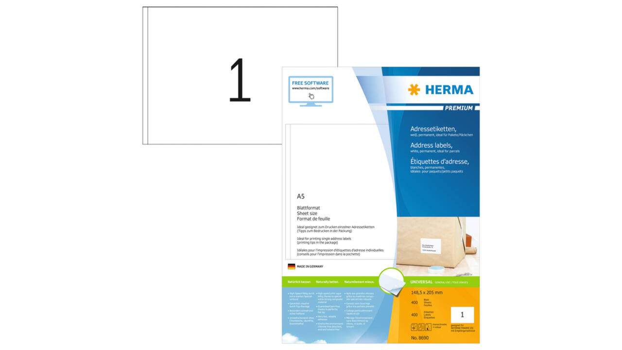 Etiket HERMA 8690 148.5x205mm premium wit 400 stuks