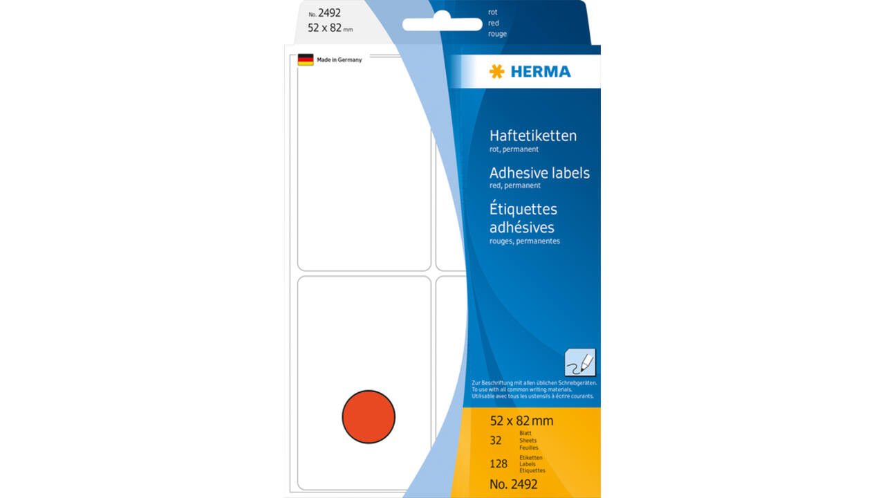 Etiket HERMA 2492 52x82mm rood 128 stuks