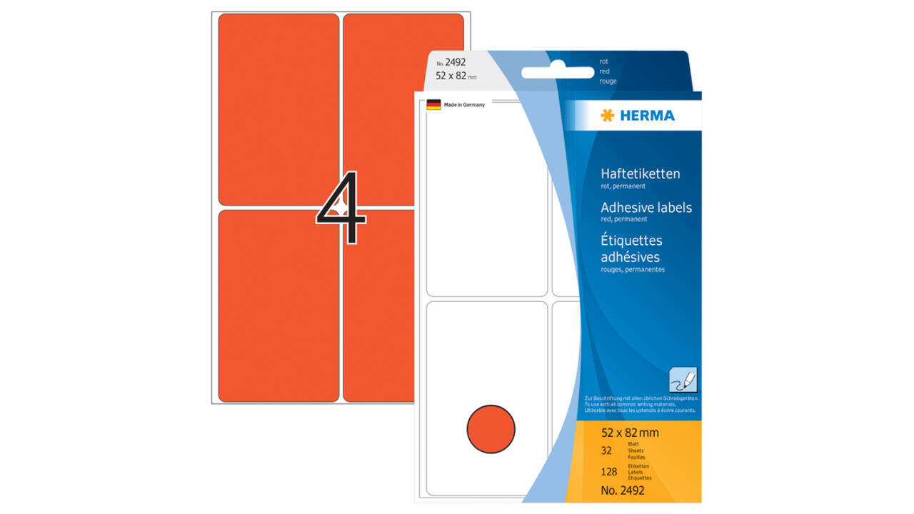 Etiket HERMA 2492 52x82mm rood 128 stuks