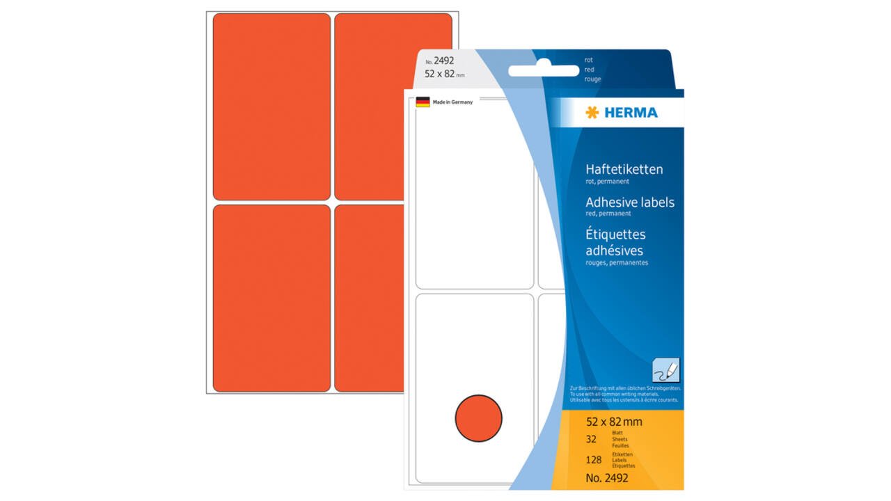 Etiket HERMA 2492 52x82mm rood 128 stuks