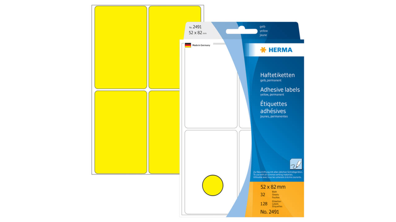 Etiket HERMA 2491 52x82mm geel 128 stuks