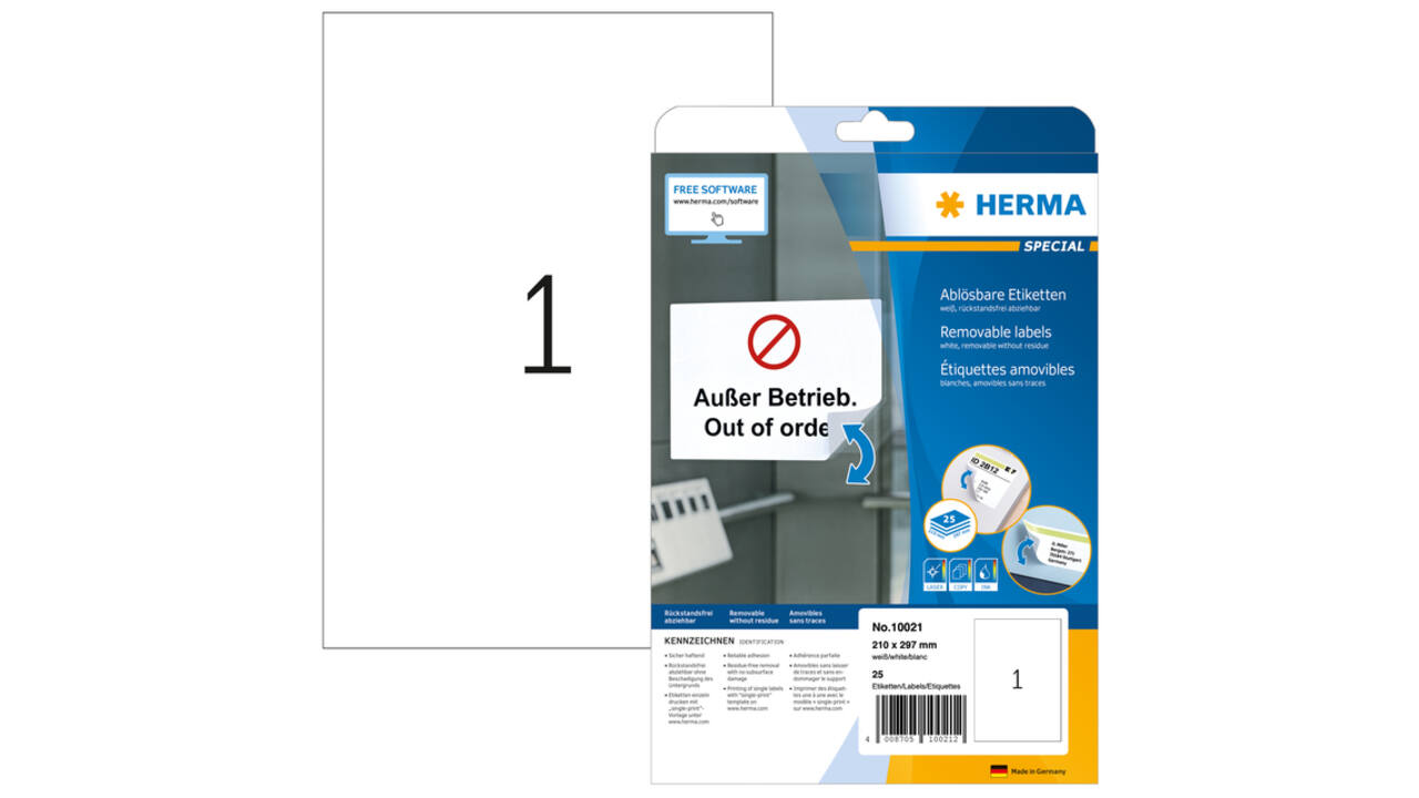 Etiket HERMA 10021 210x297mm A4 verwijderbaar wit 25 stuks