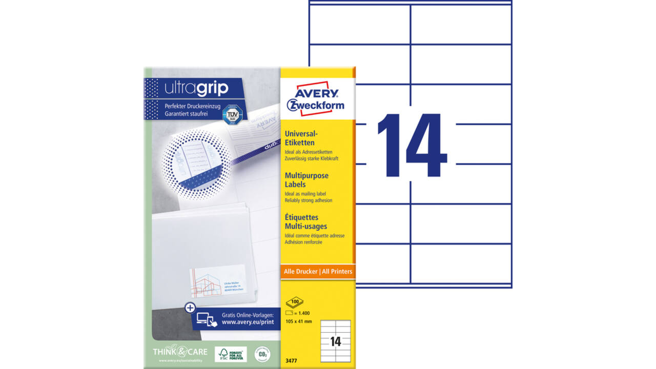 Etiket Avery 3477 105x41mm wit 1400 stuks