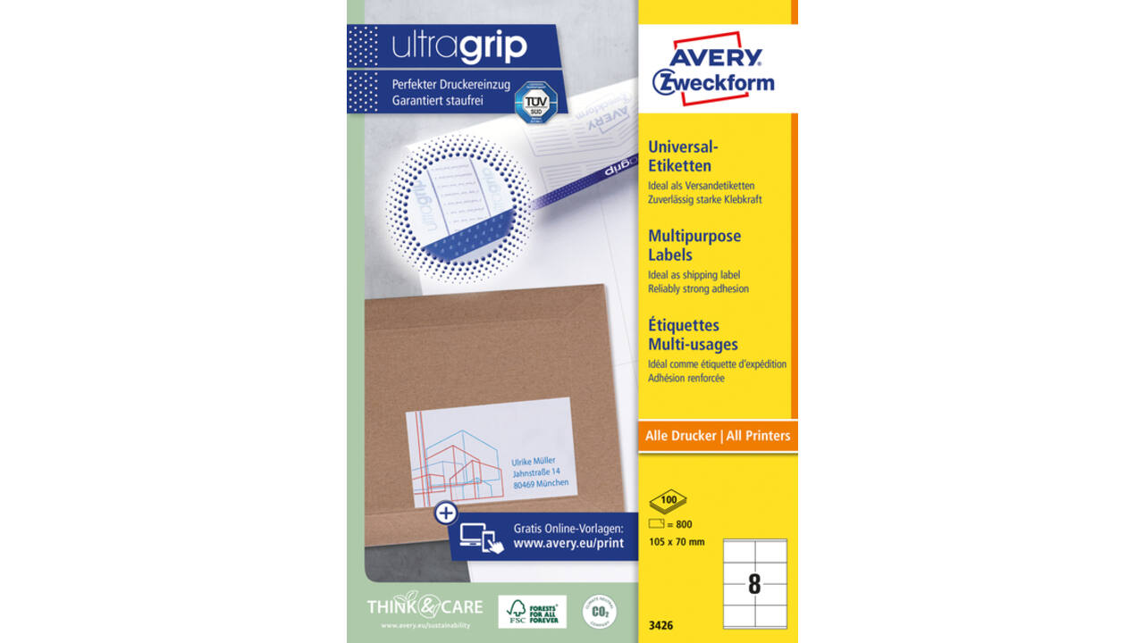 Etiket Avery 3426 105x70mm wit 800 stuks