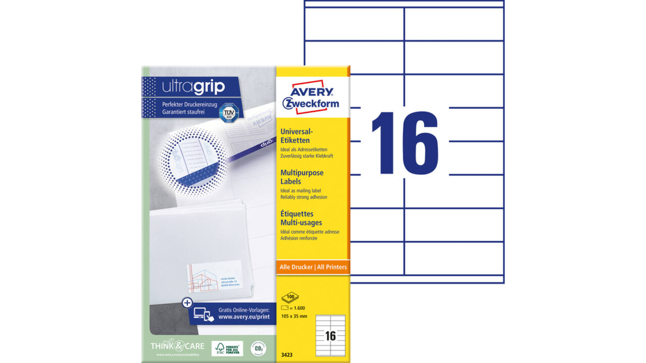 Etiket Avery 3423 105x35mm wit 1600 stuks