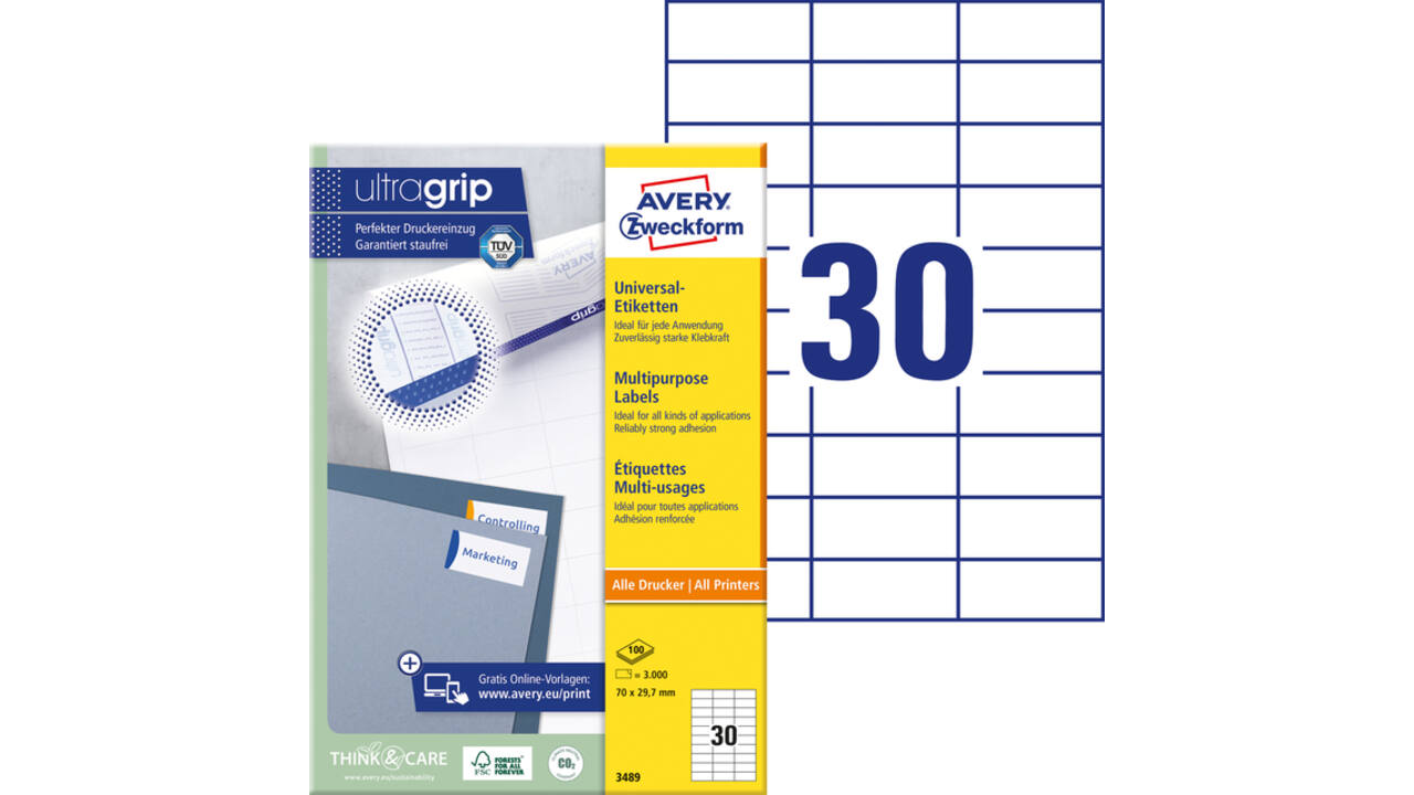 Etiket Avery 3489 70x29.7mm wit 3000 stuks