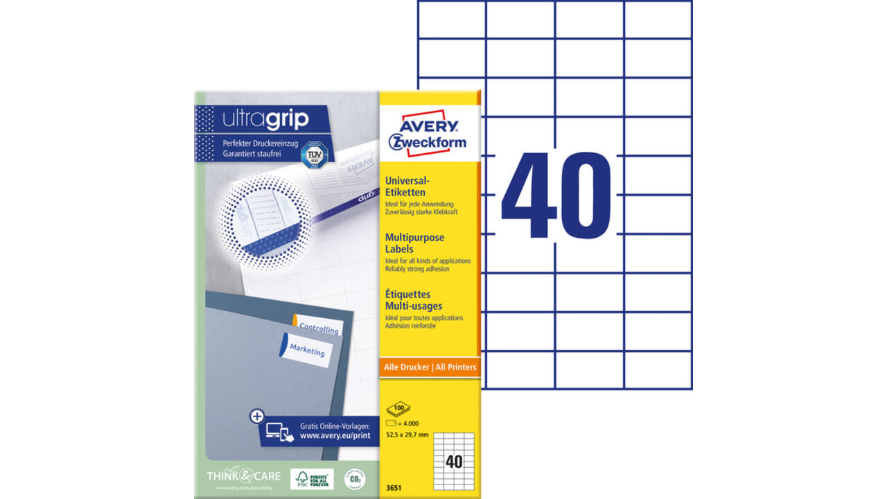 Etiket Avery 3651 52.5x29.7mm wit 4000 stuks