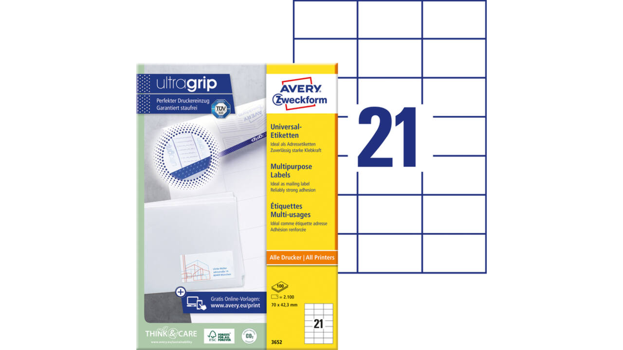Etiket Avery 3652 70x42.3mm wit 2100 stuks
