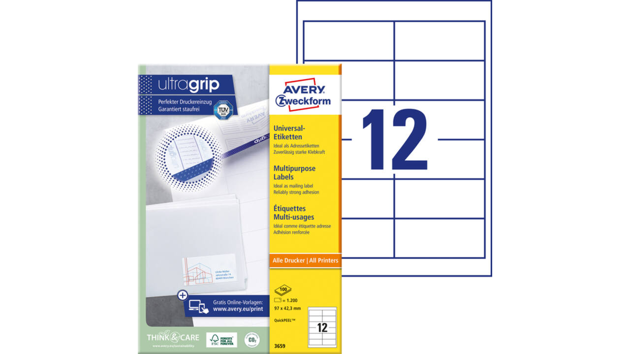 Etiket Avery 3659 97x42.3mm wit 1200 stuks