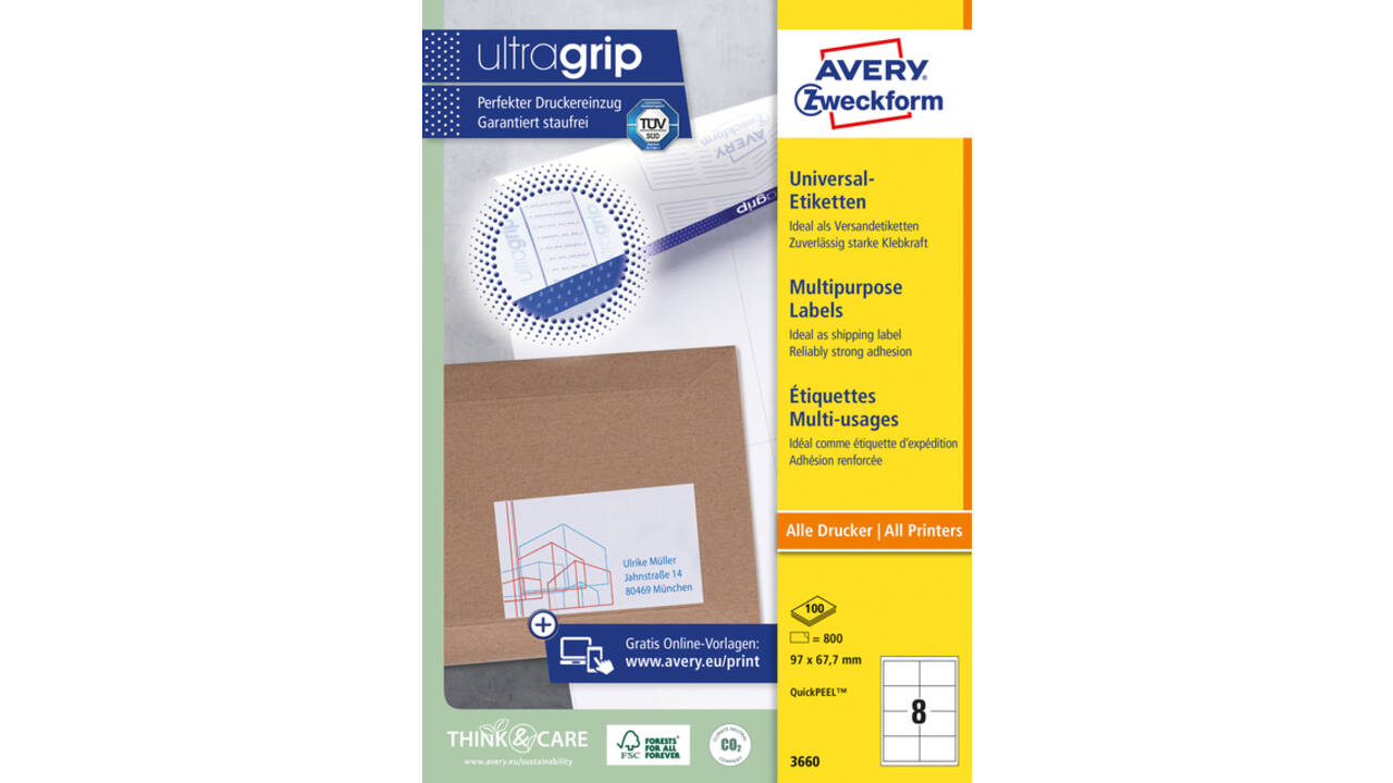 Etiket Avery 3660 97x67.7mm wit 800 stuks