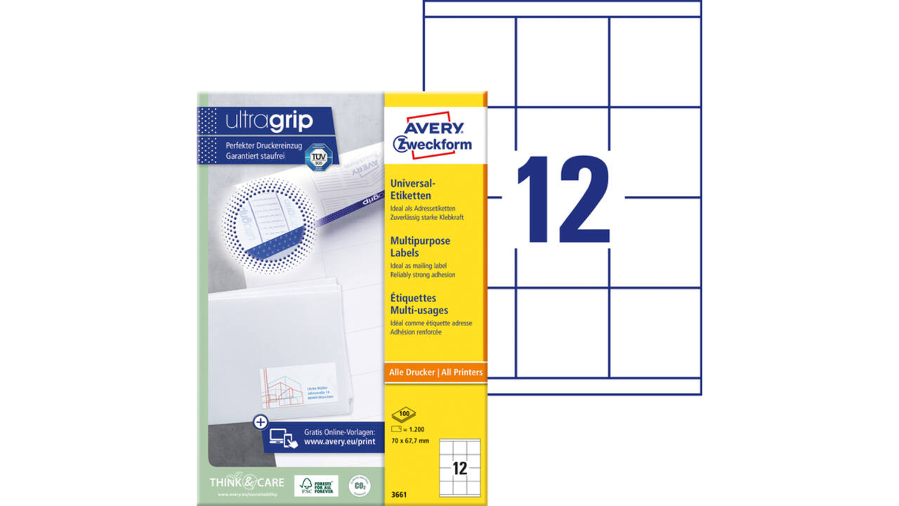 Etiket Avery 3661 70x67.7mm wit 1200 stuks