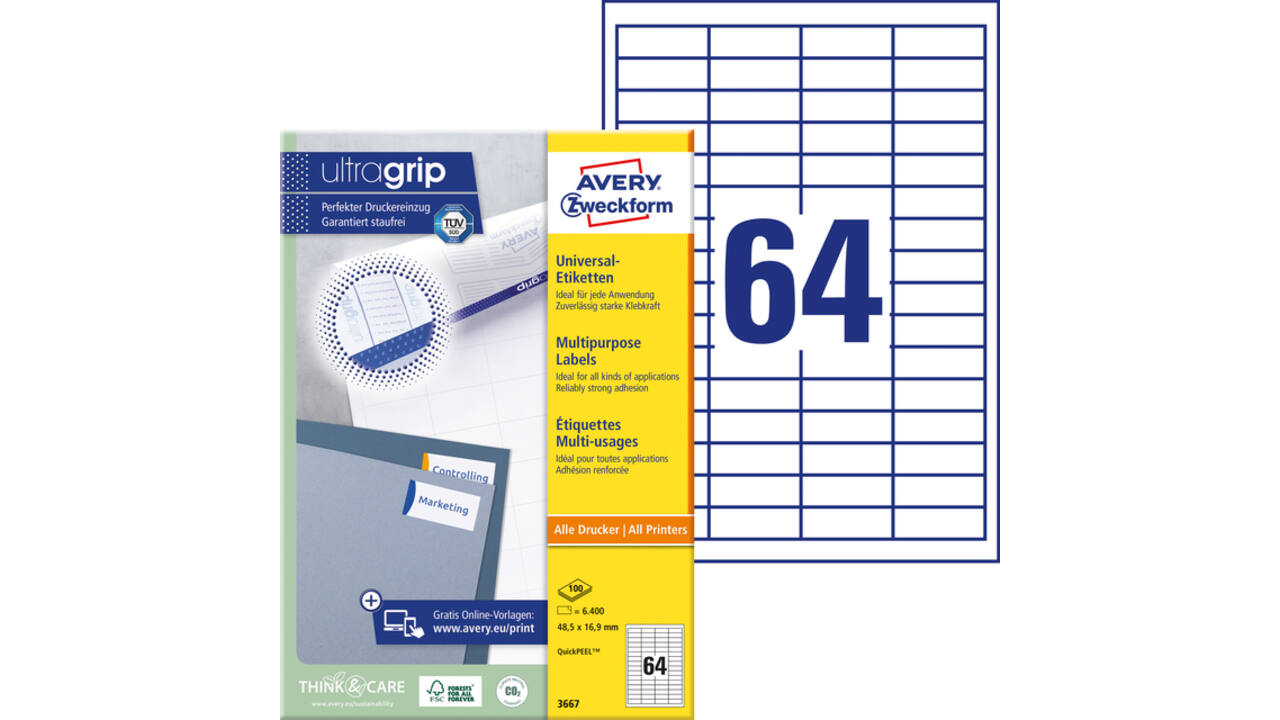 Etiket Avery 3667 48.5x16.9mm wit 6400 stuks