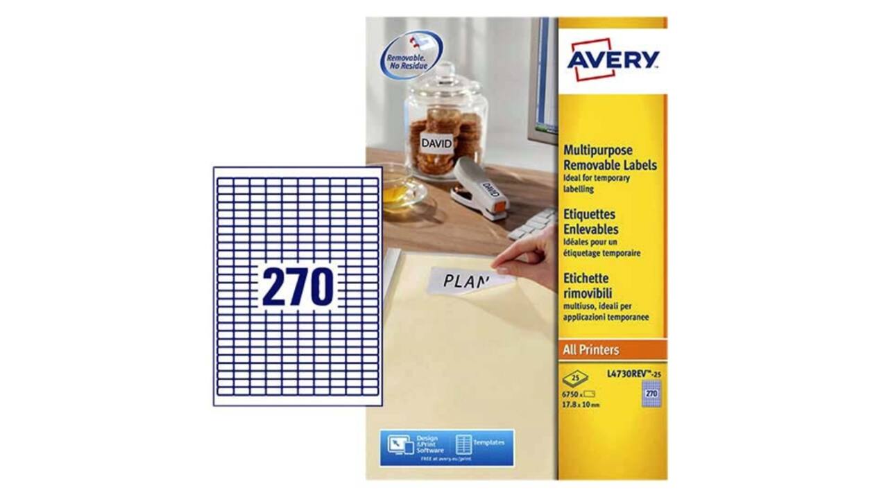 Etiket Avery L4730REV-25 17.8x10mm wit 6750 stuks
