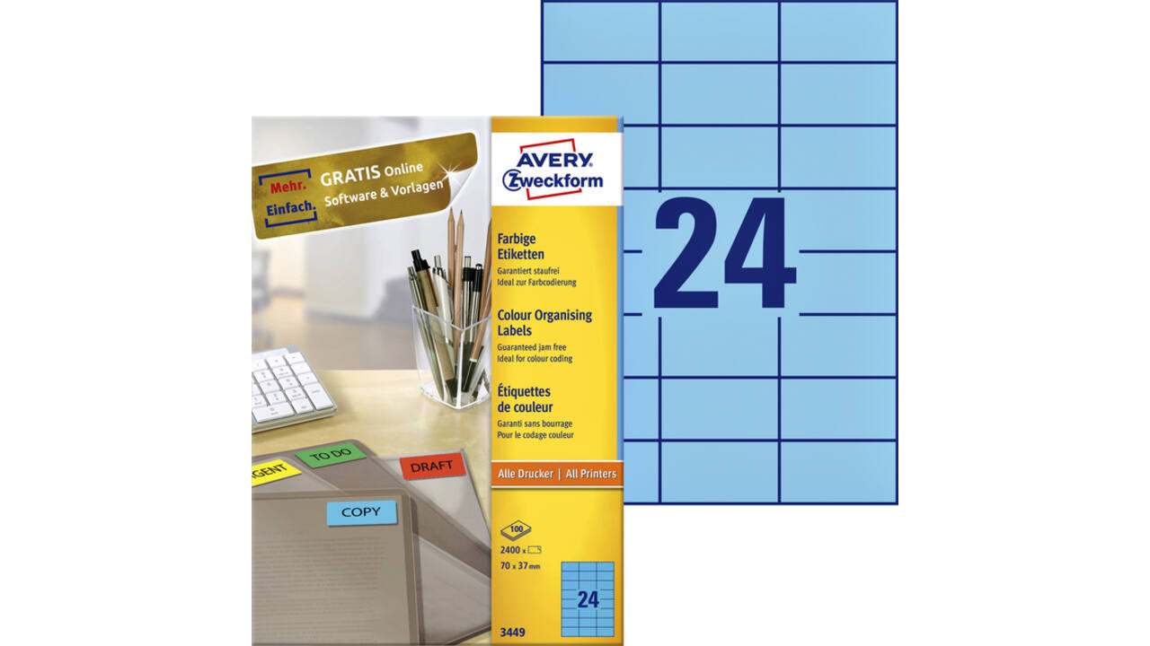 Etiket Avery 3449 70x37mm blauw 2400 stuks