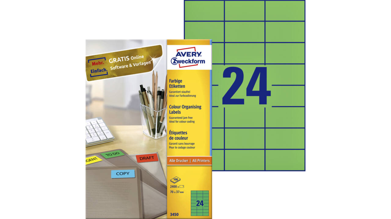 Etiket Avery 3450 70x37mm groen 2400 stuks