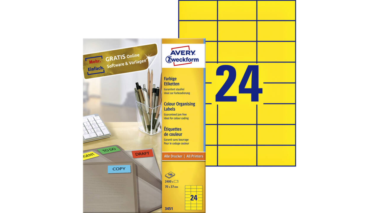 Etiket Avery 3451 70x37mm geel 2400 stuks