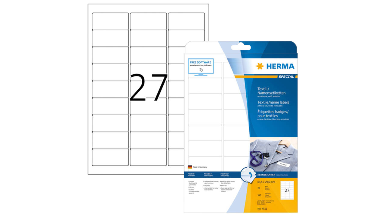 Naambadge etiket HERMA 4511 63.5x29.6mm wit 540 stuks