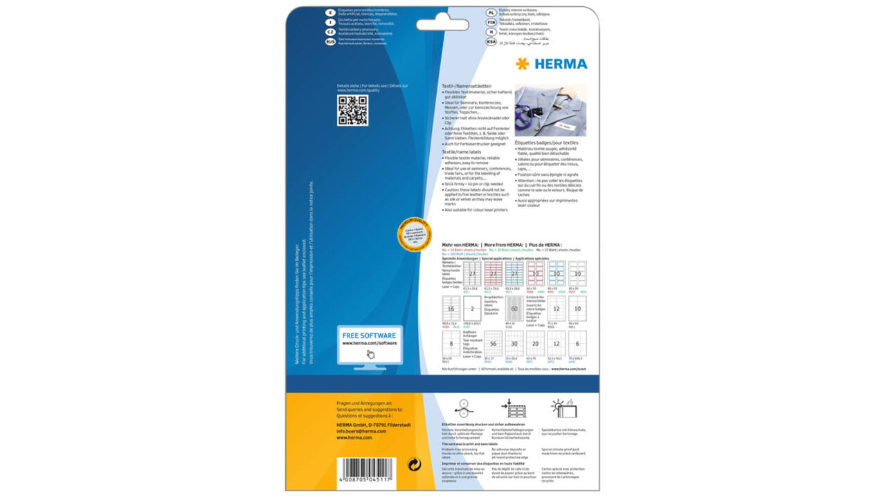 Naambadge etiket HERMA 4511 63.5x29.6mm wit 540 stuks