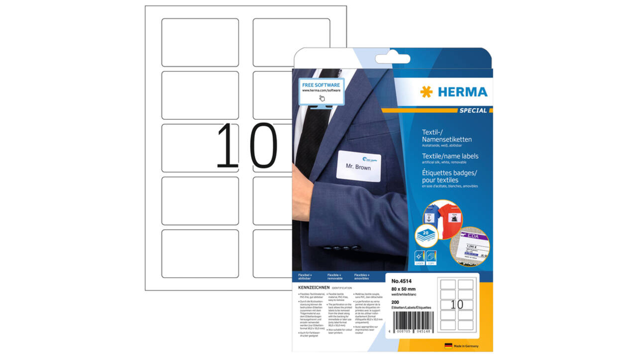 Naambadge etiket HERMA 4514 80x50mm wit 200 stuks