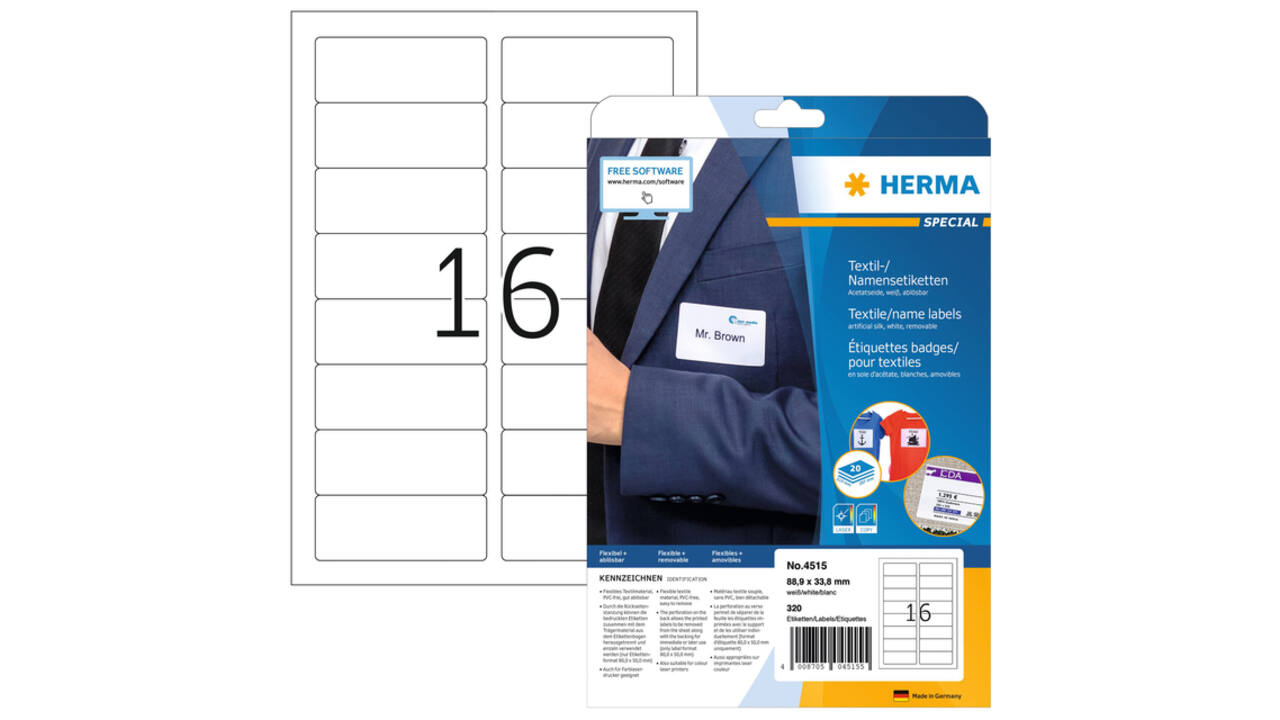Naambadge etiket HERMA 4515 88.9x33.8mm wit 320 stuks