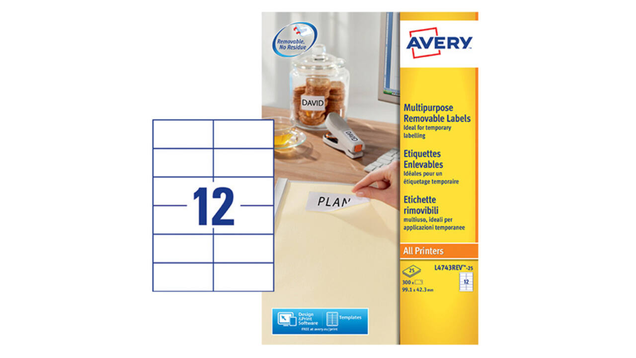 Etiket Avery L4743REV-25 99.1x42.3mm wit 300 stuks