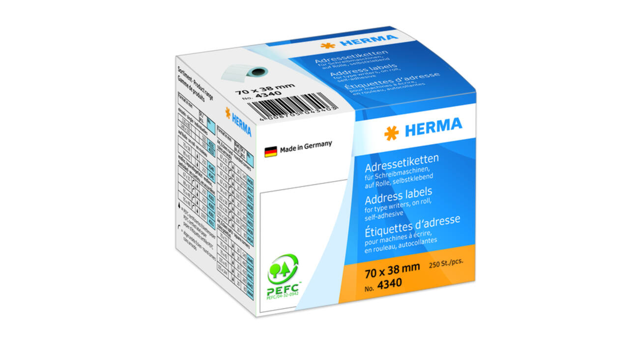Etiket HERMA adres 4340 70x38mm op rol wit 250 stuks