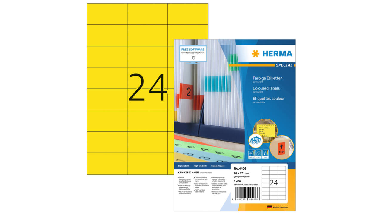 Etiket HERMA 4406 70x37mm geel 2400 stuks