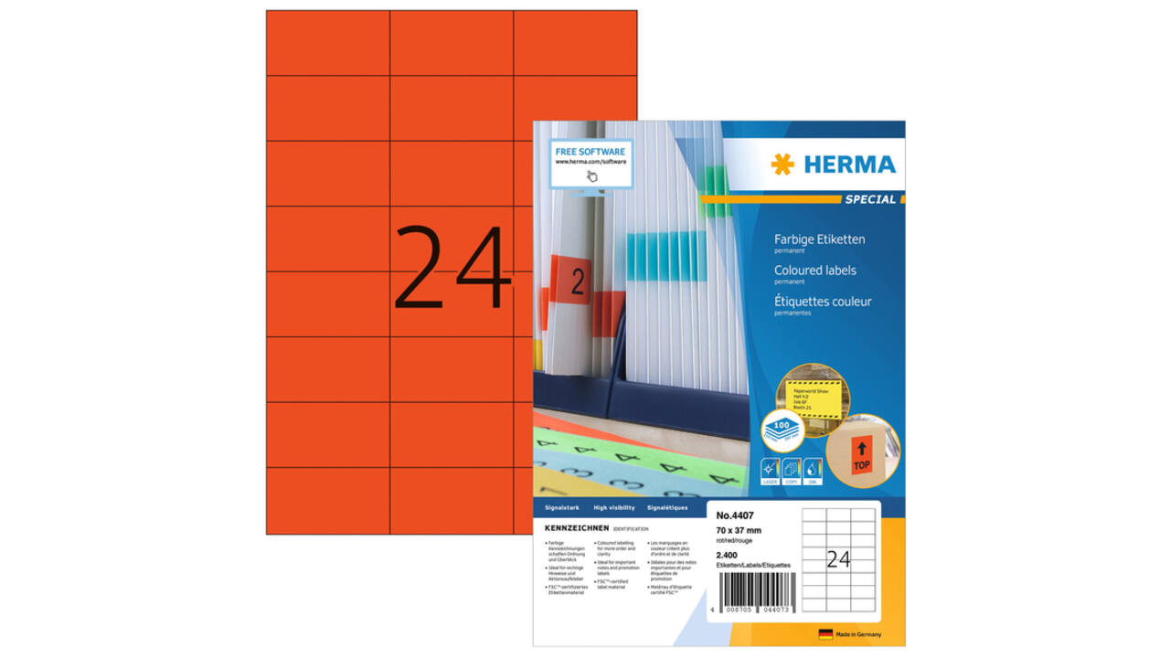 Etiket HERMA 4407 70x37mm rood 2400 stuks