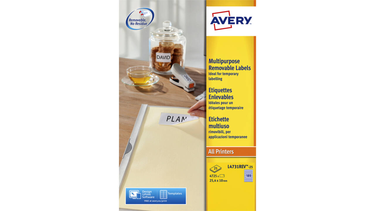 Etiket Avery L4731REV-25 25.4x10mm wit 4725 stuks
