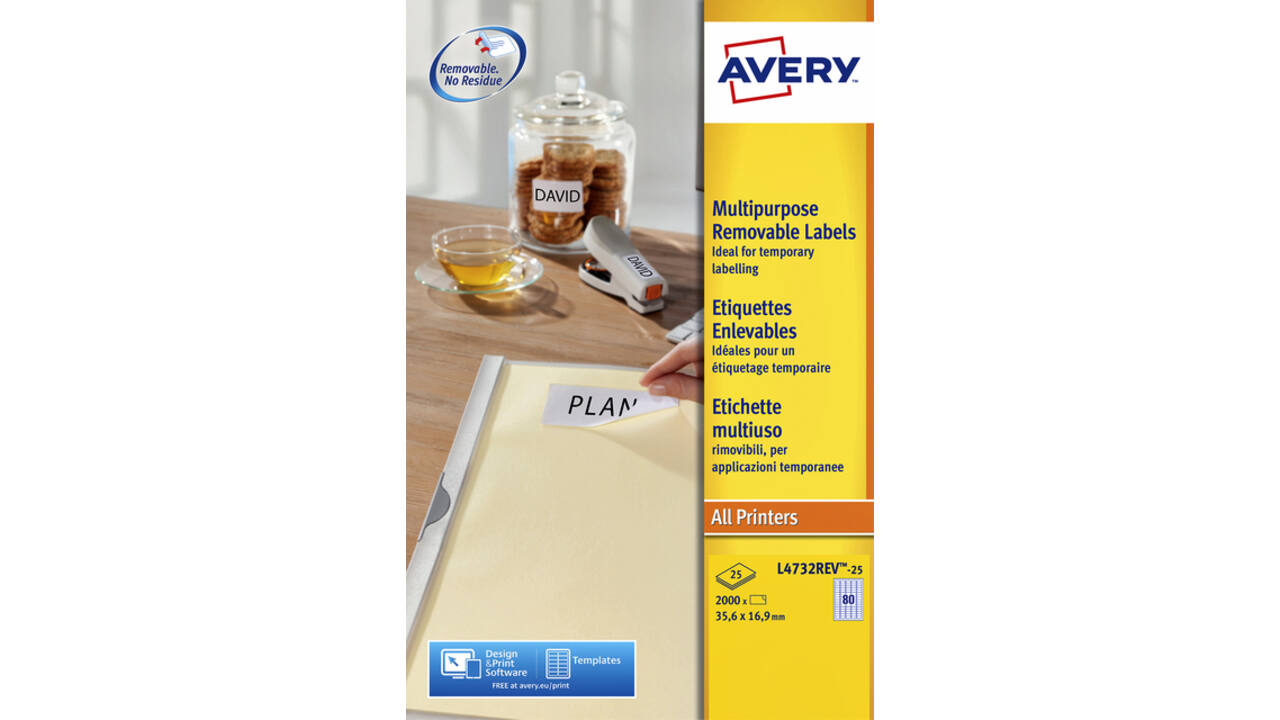 Etiket Avery L4732REV-25 35.6x16.9mm wit 2000 stuks
