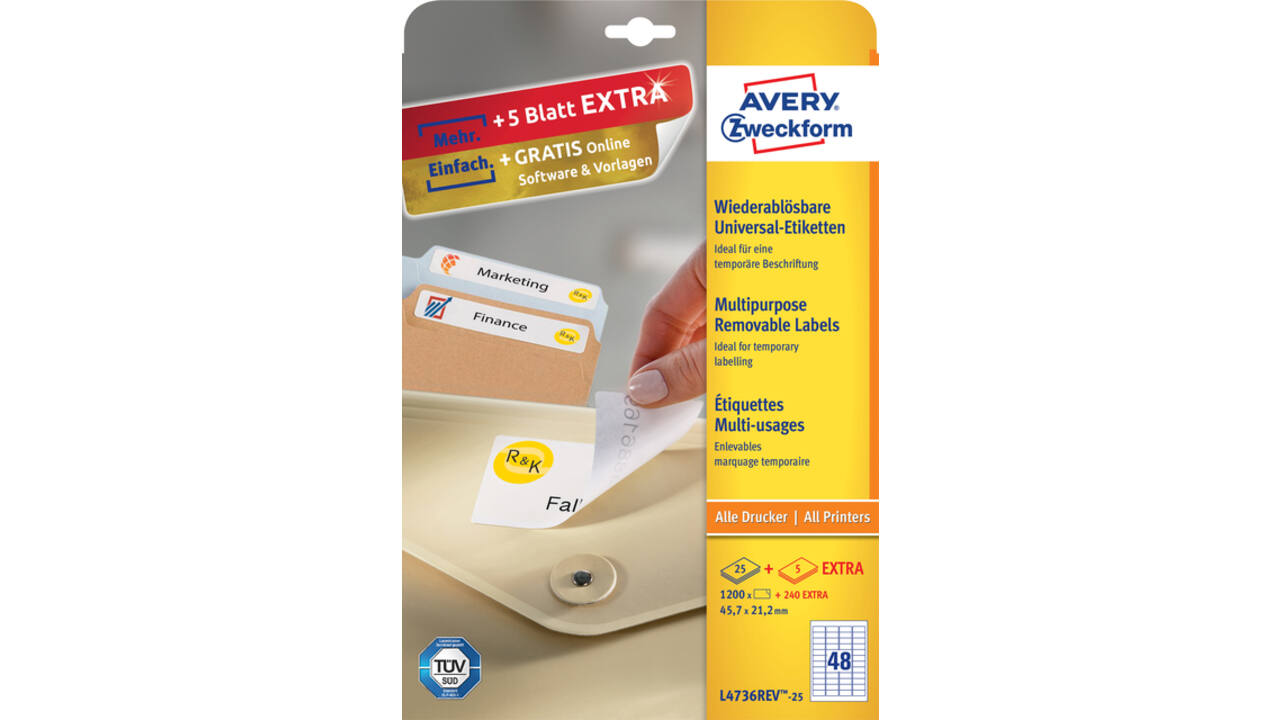 Etiket Avery L4736REV-25 45.7x21.2mm wit 1200 stuks