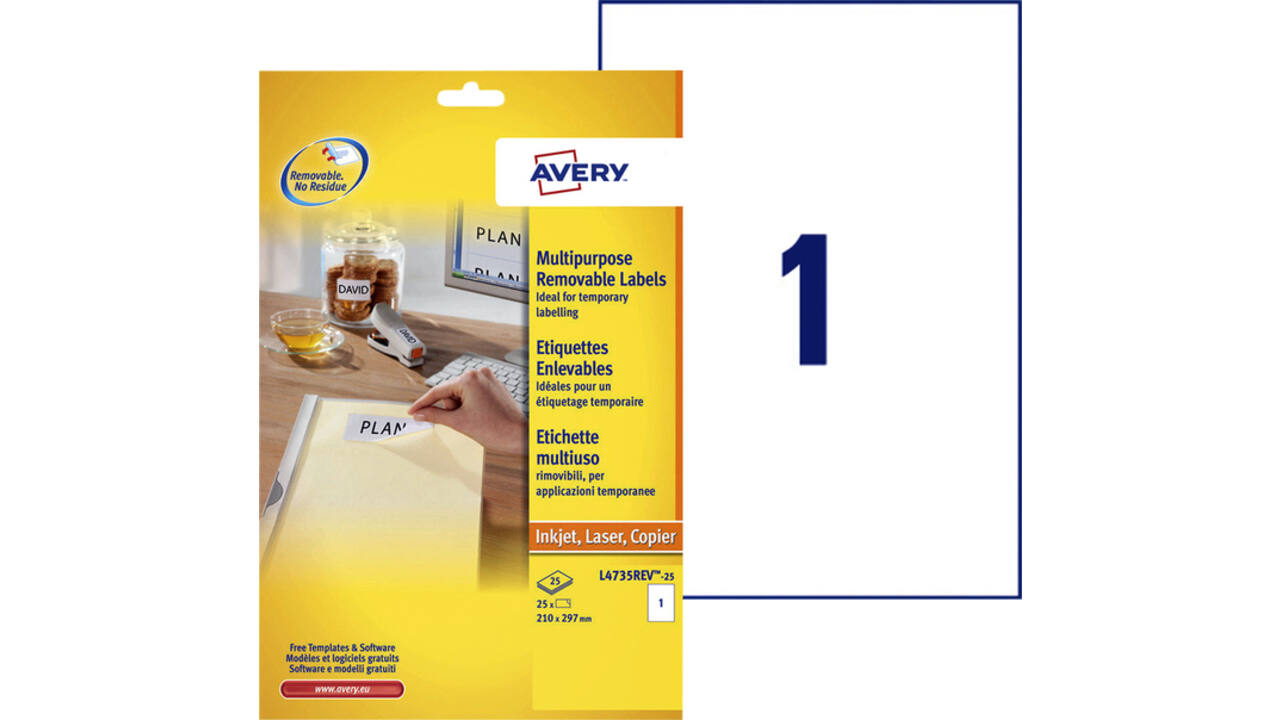 Etiket Avery L4735REV-25 210x297mm A4 wit 25 stuks