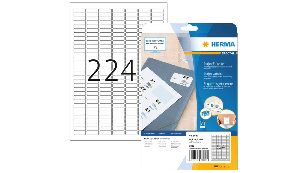 Etiket HERMA 8830 25.4x8.5mm mat wit 5600 stuks