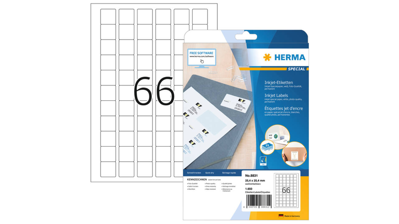 Etiket HERMA 8831 25.4x25.4mm mat wit 1650 stuks