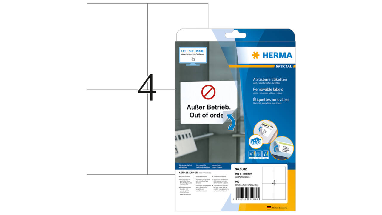 Etiket HERMA 5082 105x148mm A6 verwijderbaar wit 100 stuks
