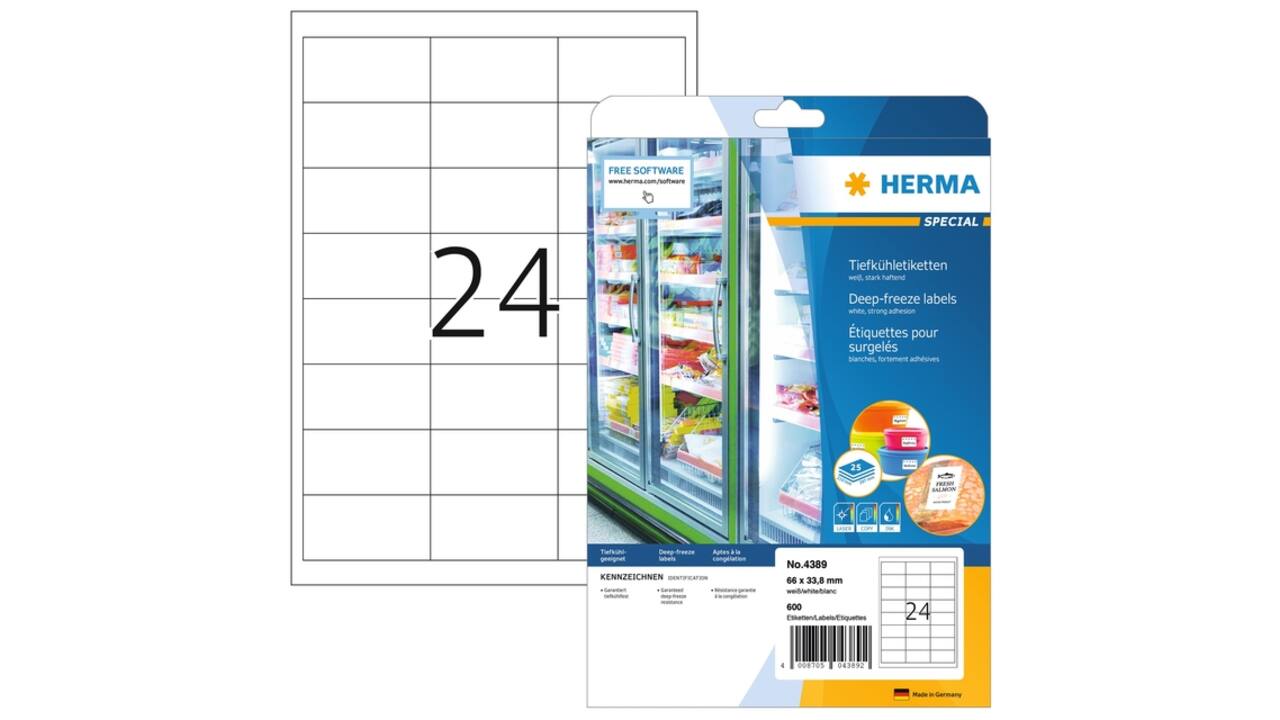 Etiket HERMA 4389 66x33.8mm diepvries wit 600 stuks