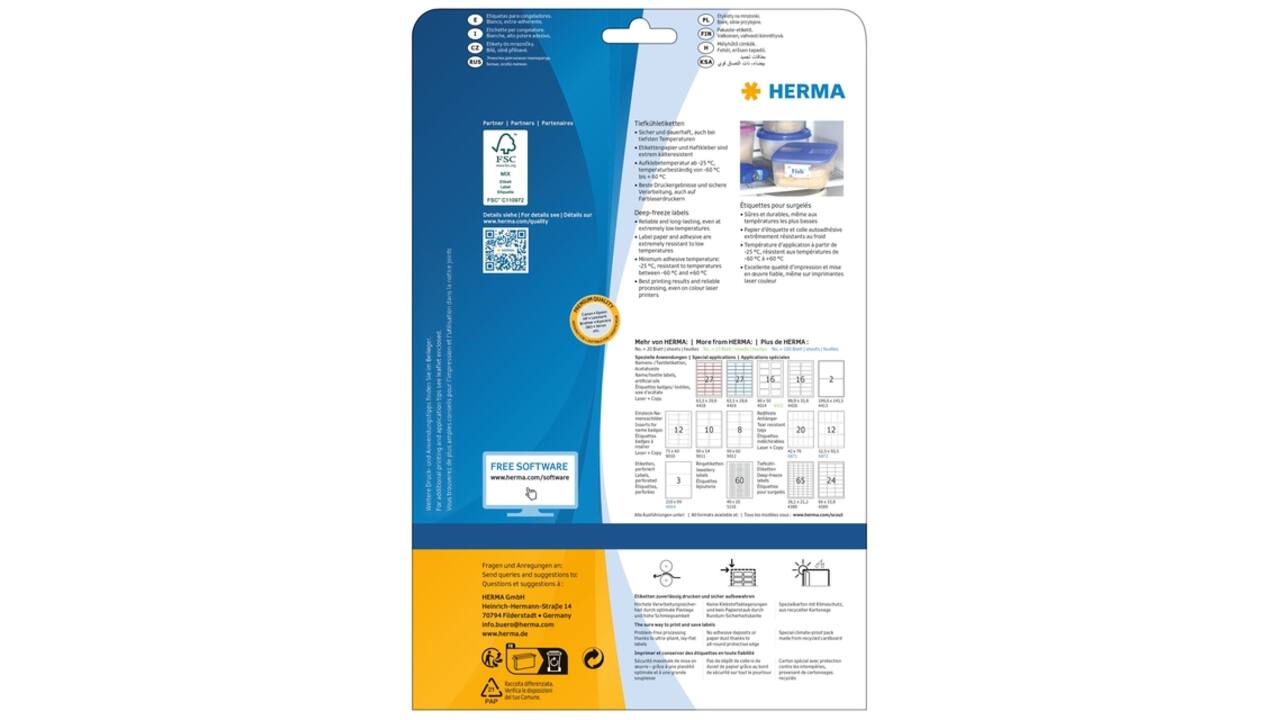 Etiket HERMA 4389 66x33.8mm diepvries wit 600 stuks