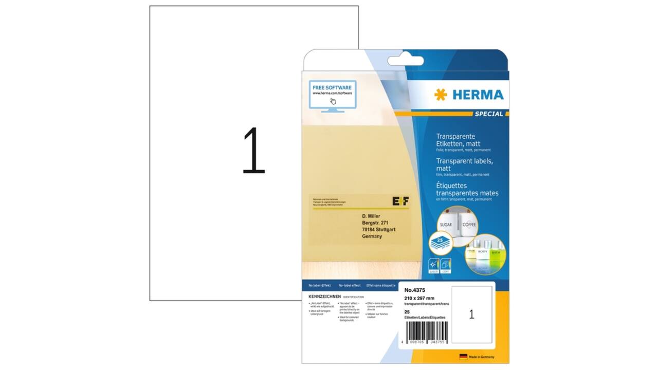 Etiket HERMA 4375 210x297mm A4 transparant 25 stuks