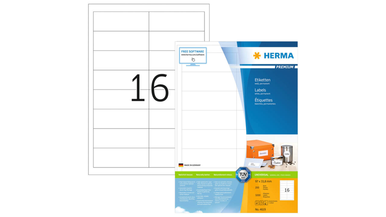 Etiket HERMA 4619 97x33.8mm premium wit 3200 stuks