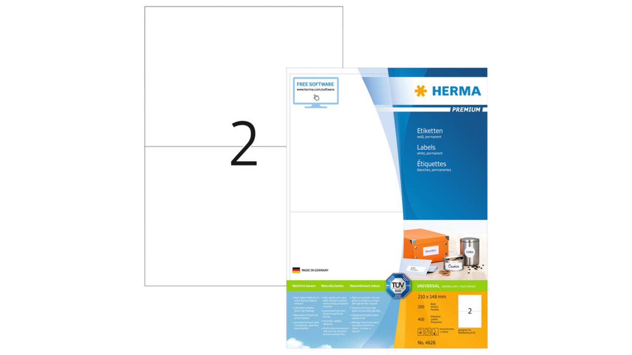 Etiket HERMA 4628 210x148mm A5 premium wit 400 stuks